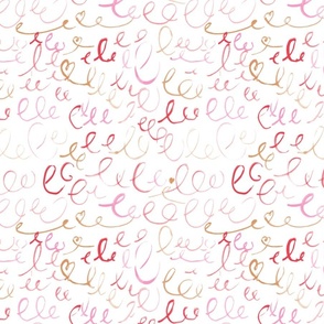 love letter scribbles - pink red gold - 10.5in fabric 24in wallpaper