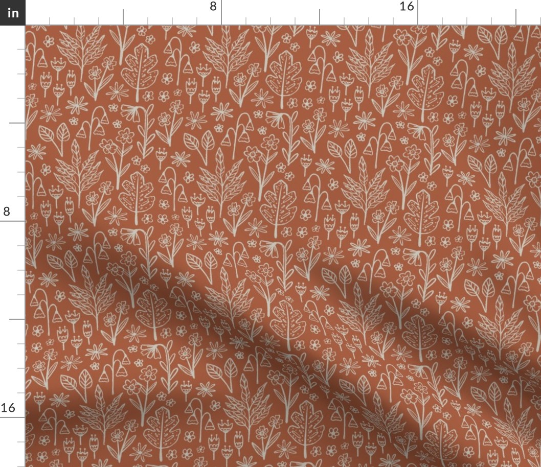 Line Art Botanical | SM Scale | Rust Red, White