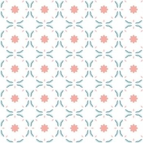 Coral Pink and Mint Blue Circles and Flowers -  Basic -  Small Scale