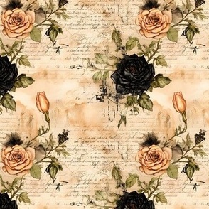 Black & Peach Roses on Paper - small