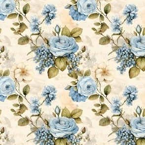 Blue & Ivory Roses on Paper - small