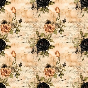 Black & Peach Roses on Paper - medium