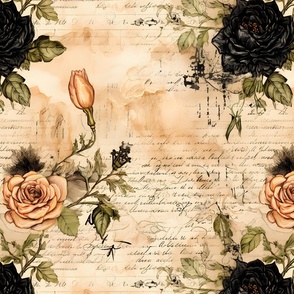 Black & Peach Roses on Paper - large