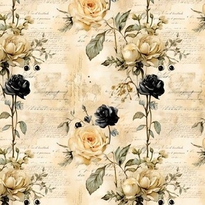 Black & Ivory Roses on Paper - small