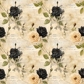 Black & Ivory Roses on Paper - medium