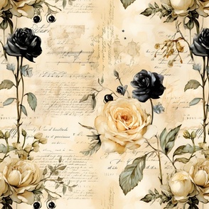 Black & Ivory Roses on Paper - large