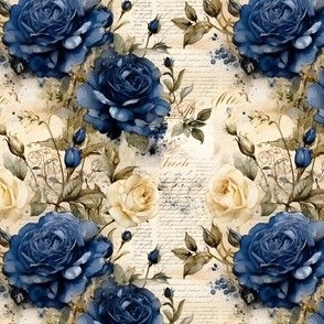 Blue & Yellow Roses on Paper - small