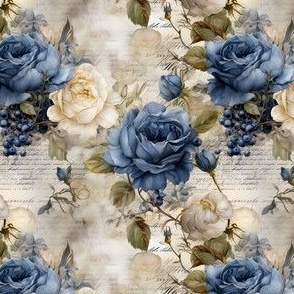 Blue & Yellow Roses on Paper - small