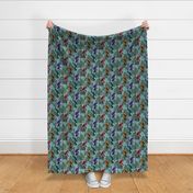 Funny Sasquatch Mythical Creature, Big Foot Pine Tree Forest, Rainbow Colors Fabric, Yeti Monster on Blue, Animal Humor, Quirky Sasquatch Hairy Monster, Wacky Yeti Forest, Curious Funny Mad Weird Sasquatch Forest Woods, Rainbow Colored Monster, Medium 