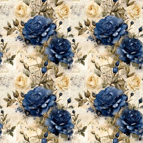 Blue & Yellow Roses on Paper - medium
