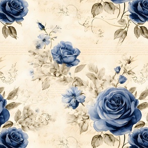 Blue Roses on Paper - large