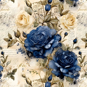 Blue & Yellow Roses on Paper - large