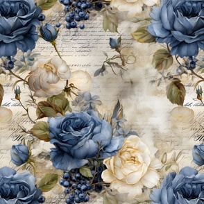 Blue & Yellow Roses on Paper - large