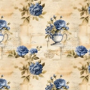 Blue Roses & Vases on Paper - small