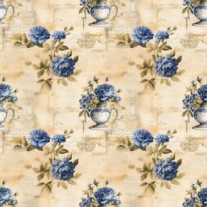Blue Roses & Vases on Paper - medium
