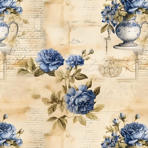 Blue Roses & Vases on Paper - large