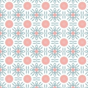Coral Pink and Mint Blue Abstract Floral Circles - Small Scale