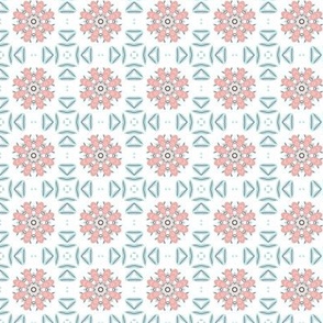 Coral Pink and Mint Blue Abstract Floral - Small Scale