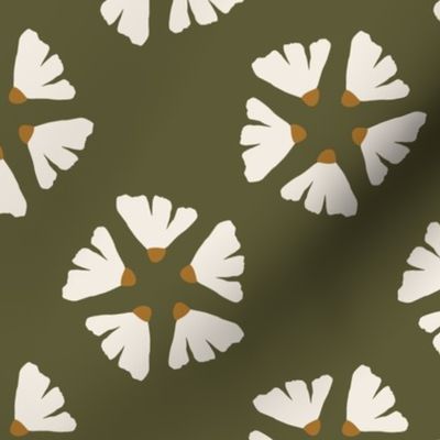 Mod Geometric Daisies on Forrest Green