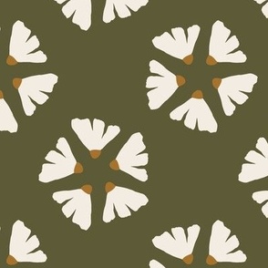 Mod Geometric Daisies on Forrest Green