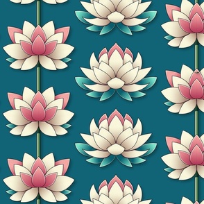 Lotus Blossoms on Teal Oasis