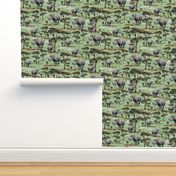 Endangered Wild Rhino Animal Safari Pattern, Painted Rhino Animal, Animal Kingdom Rhinoceros Print, African Wild Green Acacia Trees (Medium Scale)