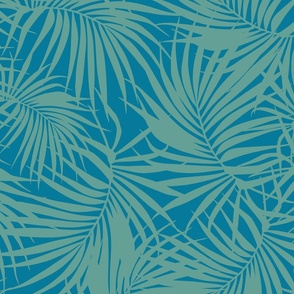 Large Scale Palm Frond Pattern - Teal Blue and Turquoise Green 