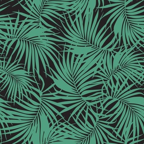 Large Scale Palm Frond Pattern - Black and Green
