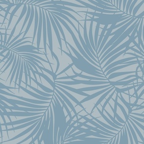 Large Scale Palm Frond Pattern - Muted Blue 