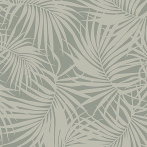 Large Scale Palm Frond Pattern - Neutral Khaki Green 