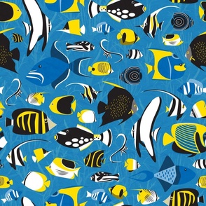 Reef Fish over Blue Coral