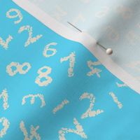 chalk numbers in bright blue and off white
