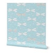 Dragonfly Welcome - Retro Pastel Blue and Taupe
