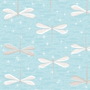 Dragonfly Welcome - Retro Pastel Blue and Taupe