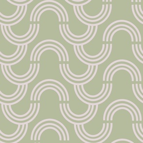 Medium - Modern abstract geo design, sage and white, art deco wallpaper and fabric