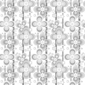 Light gray white floral retro pattern on striped background