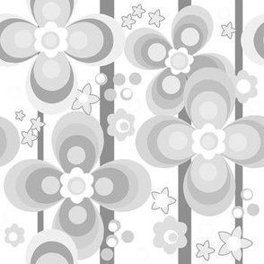 Light gray white floral retro pattern on striped background