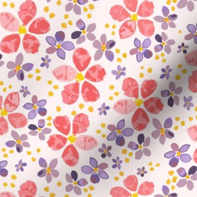 400 - $ Medium scale roses are red, violets are blue - language of flowers in loose expressive watercolor for patchwork, quilting, kids apparel, children pjs, springtime crafts, bed linen, curtains and apparel
