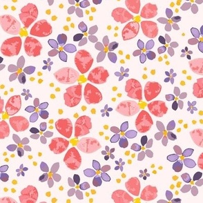 400 - $ Medium scale roses are red, violets are blue - language of flowers in loose expressive watercolor for patchwork, quilting, kids apparel, children pjs, springtime crafts, bed linen, curtains and apparel