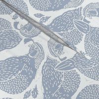 Block print quail in blue grey