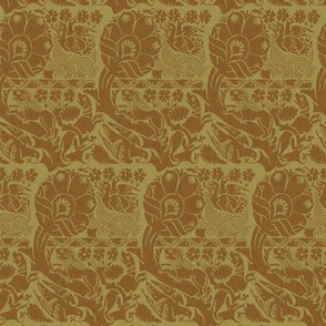 Oblique Damask with Animals and Birds, Amber