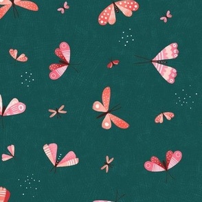 Medium  |  1.5’’ tossed red and pink butterflies on green