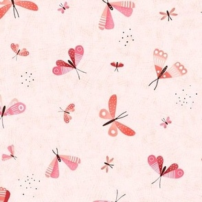 Small |  0.75’’ tossed red and pink butterflies on light pink