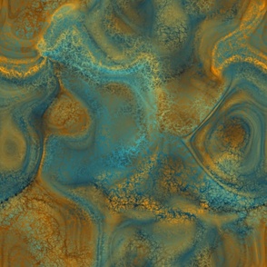Teal, Gold and Copper Marble Abstract