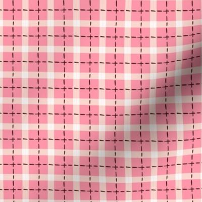 Hot salmon pink and white tartan plaid