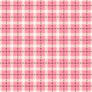 Hot salmon pink and white tartan plaid