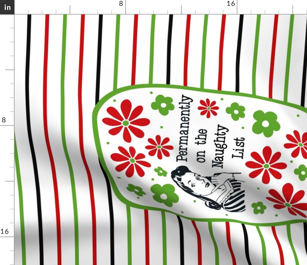 Large 27x18 Panel Permanently on the Naughty List Sassy Housewives on White for Tea Towel or Wall Hanging
