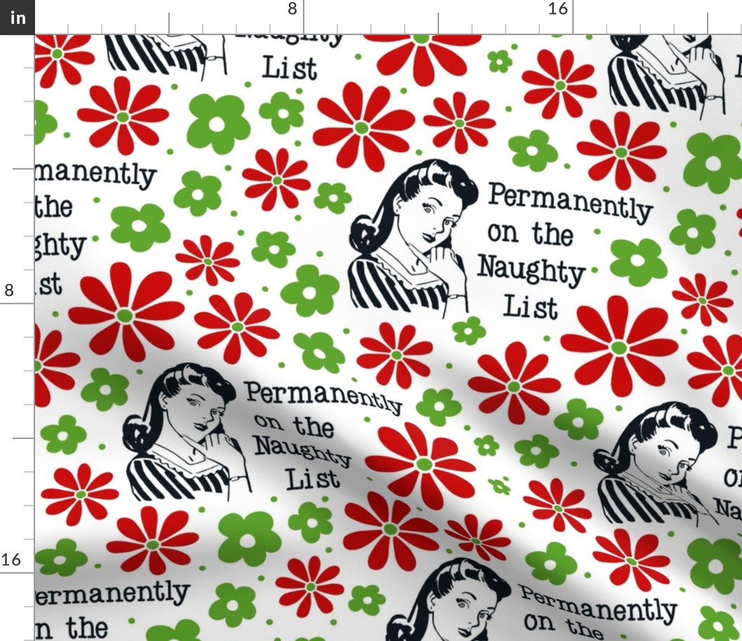 XL Scale Sassy Ladies Permanently on the Naughty List Funny Sarcastic Floral in White