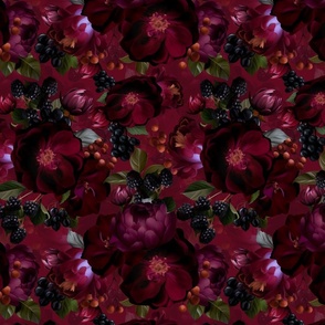 Small Opulent Burgundy Antique Baroque Luxury Maximalistic Flowers Romanticism - Gothic And Mystic inspired 