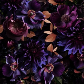 Opulent Purple Mauve Antique Baroque Luxury Maximalistic Dahlia Flowers Romanticism -  Gothic And Mystic inspired on black